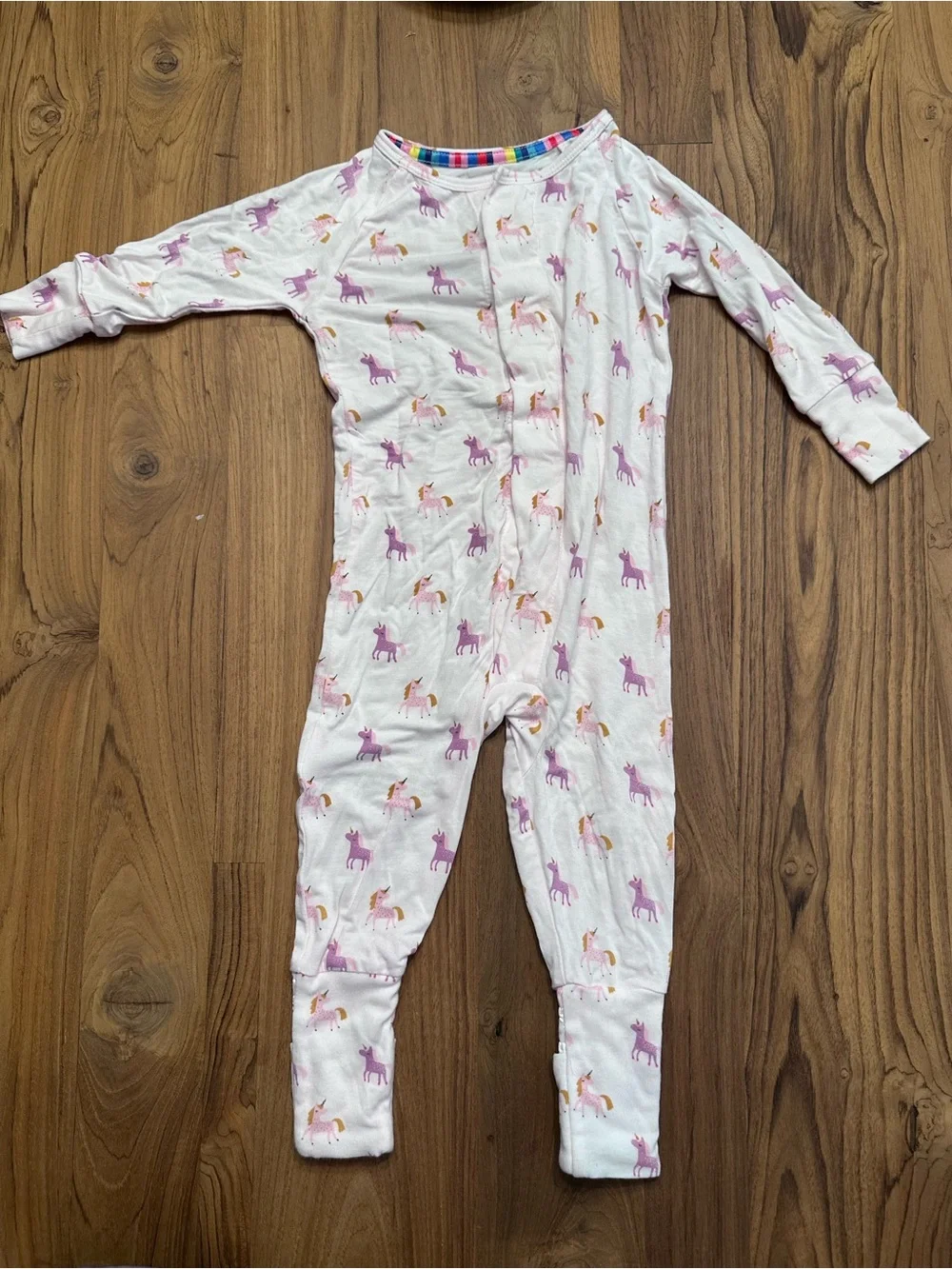 Magnetic Me White Unicorn Print Footed Pajamas with Pink & Purple Accents